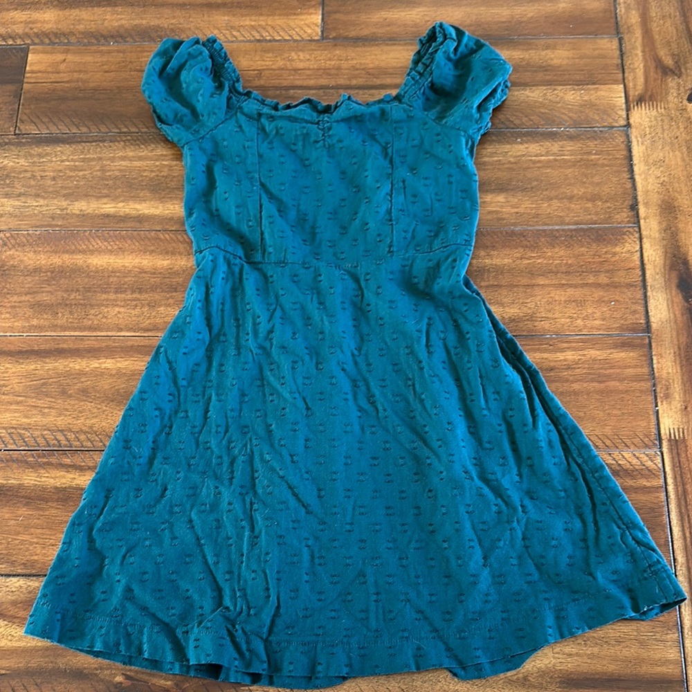 Old Navy Blue and Green A-line Sundress with Puff Sleeves and Square Neck